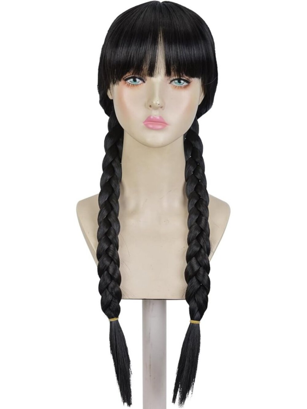 Long Black Braids Wig with Bangs & Pigtails for Halloween Costume Party